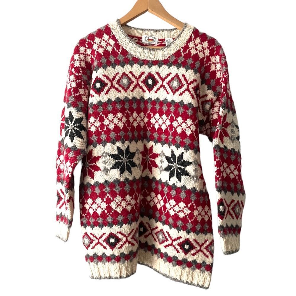 Vintage Marsh Landing Multi Fair Isle Ski Sweater Size M 100% Wool